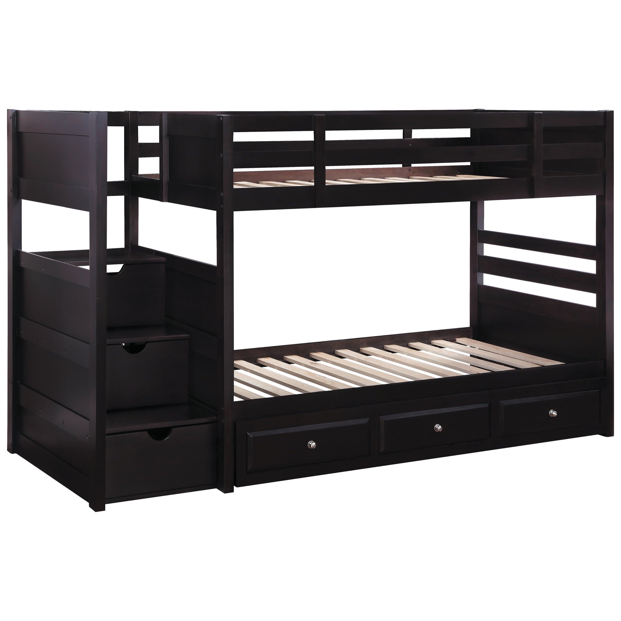 Elliott Twin Over Twin Stairway Bunk Bed with Under Bed Storage Cappuccino