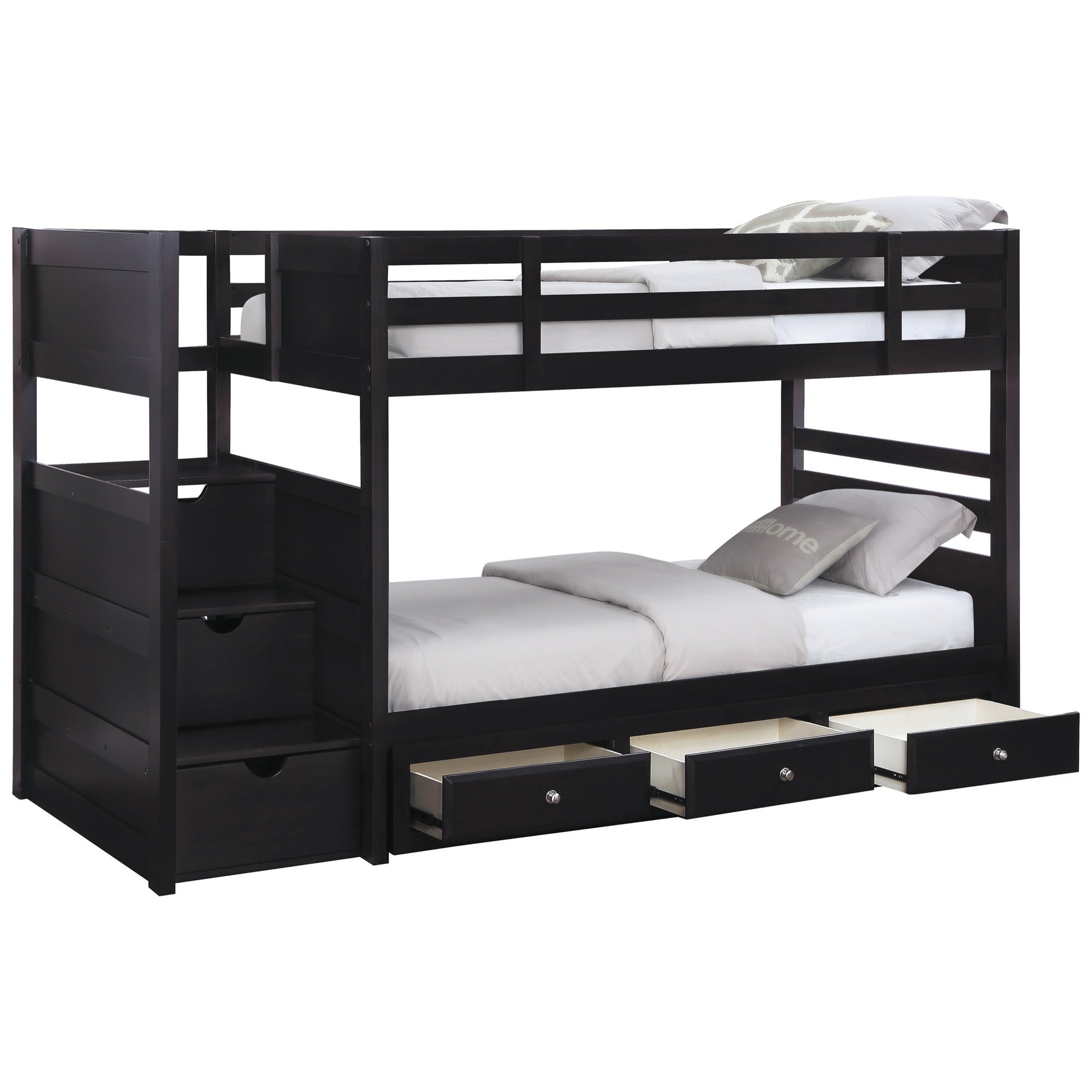 Elliott Twin Over Twin Stairway Bunk Bed with Under Bed Storage Cappuccino