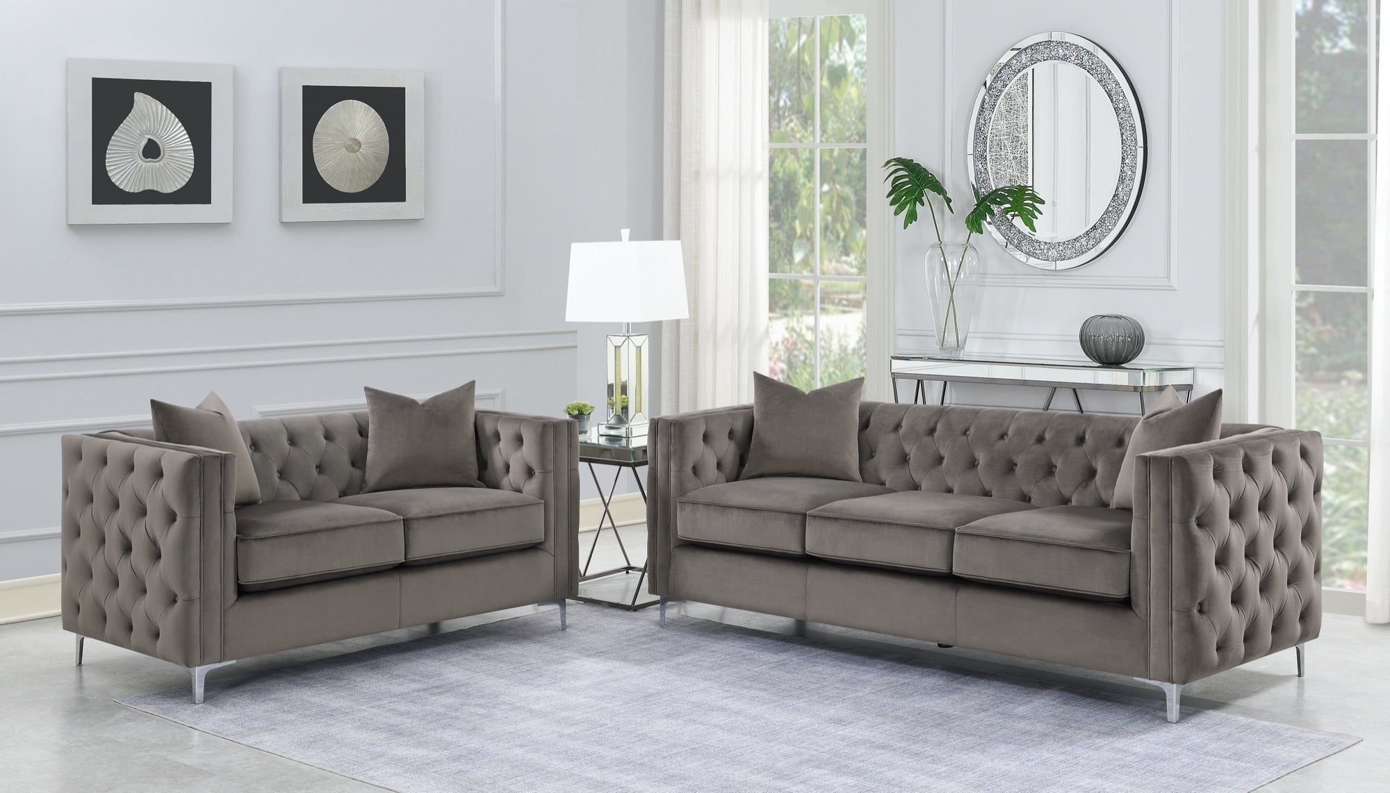 Phoebe Tufted Tuxedo Arms Loveseat Urban Bronze