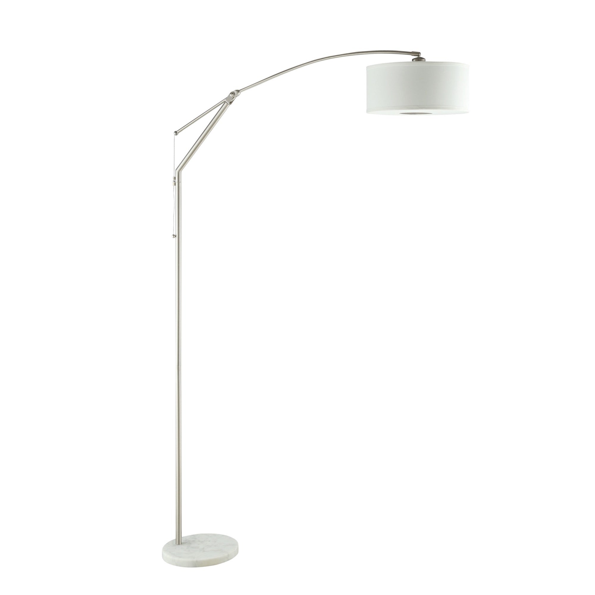 Moniz Adjustable Arched Arm Floor Lamp Chrome and White - Adams Furniture