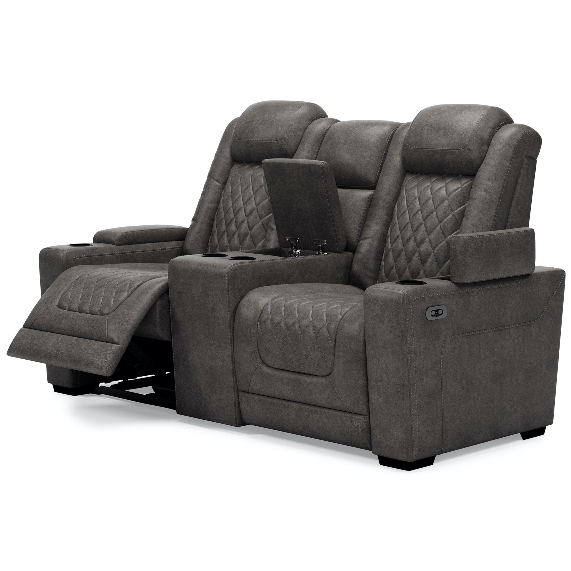 HyllMont Power Reclining Loveseat with Console Adams Furniture