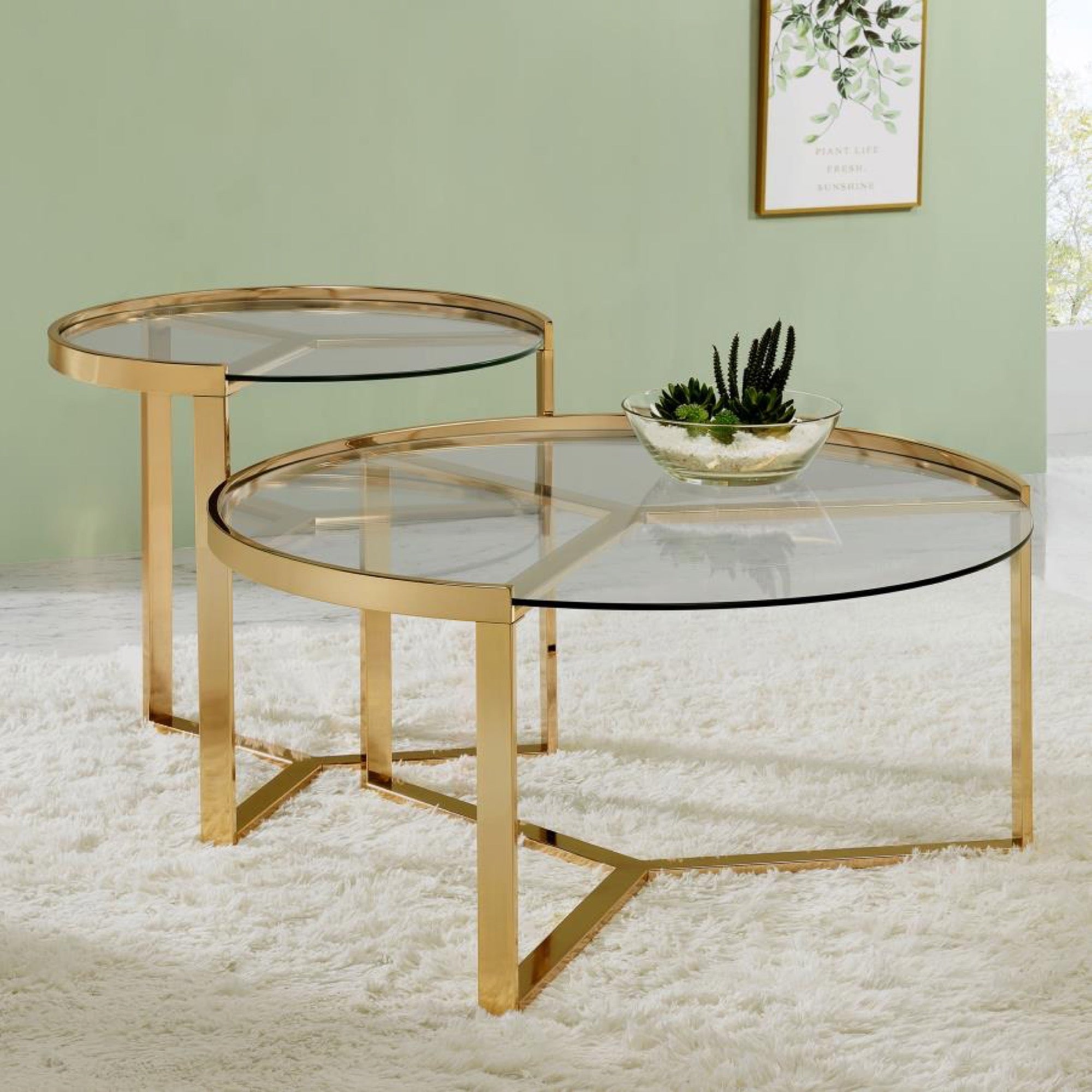 Delia 2-Piece Round Nesting Table Clear And Gold - Adams Furniture