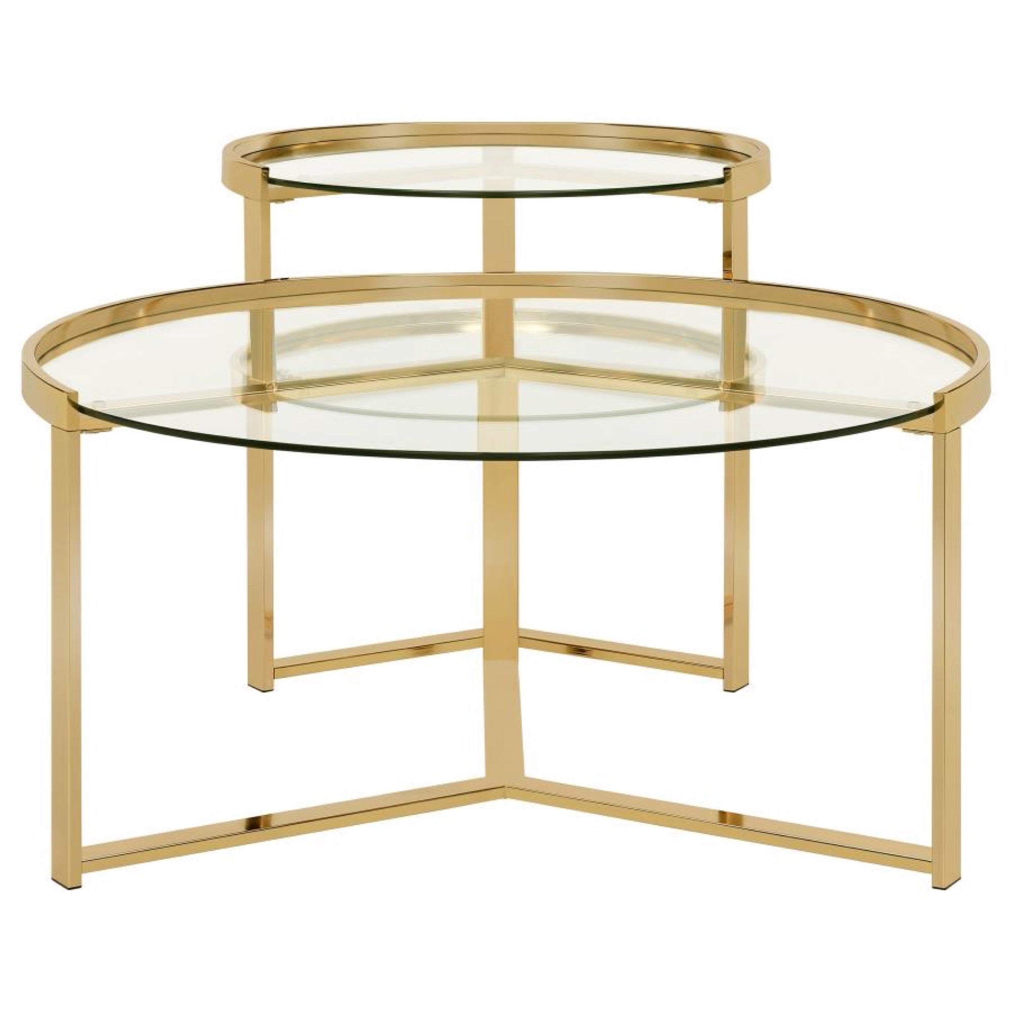 Delia 2-Piece Round Nesting Table Clear And Gold - Adams Furniture