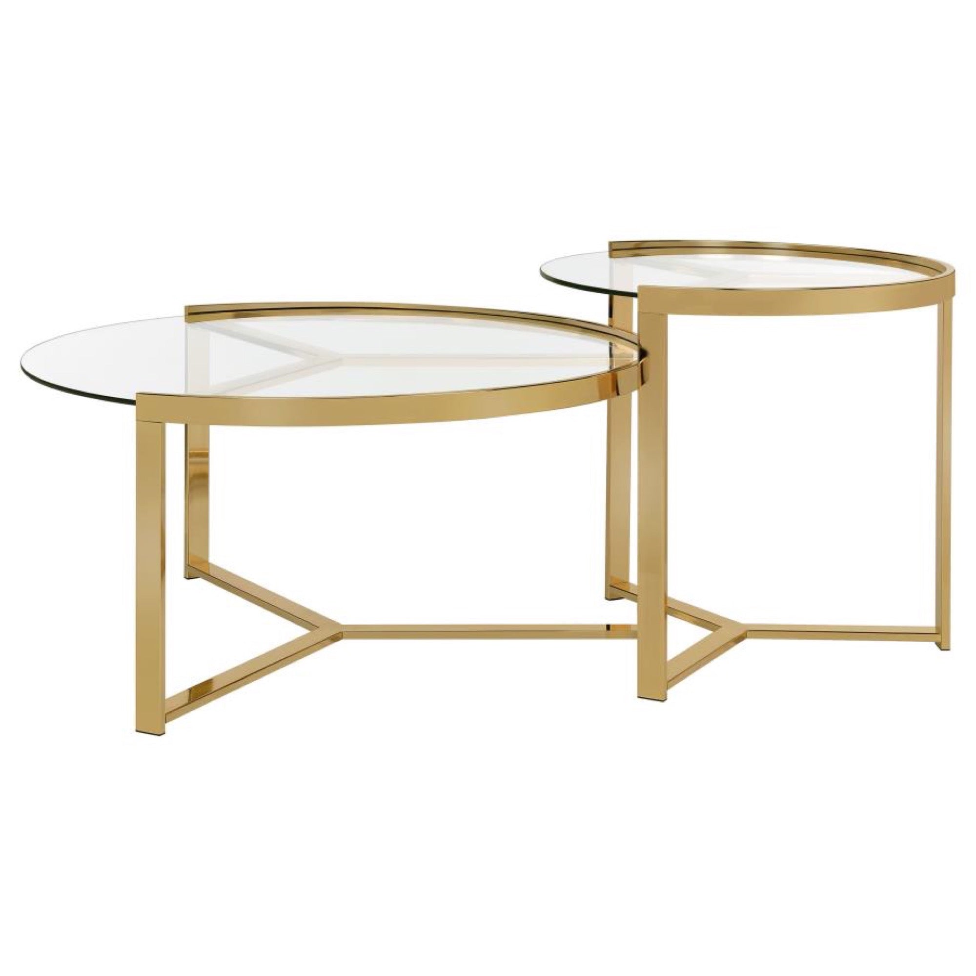 Delia 2-Piece Round Nesting Table Clear And Gold - Adams Furniture