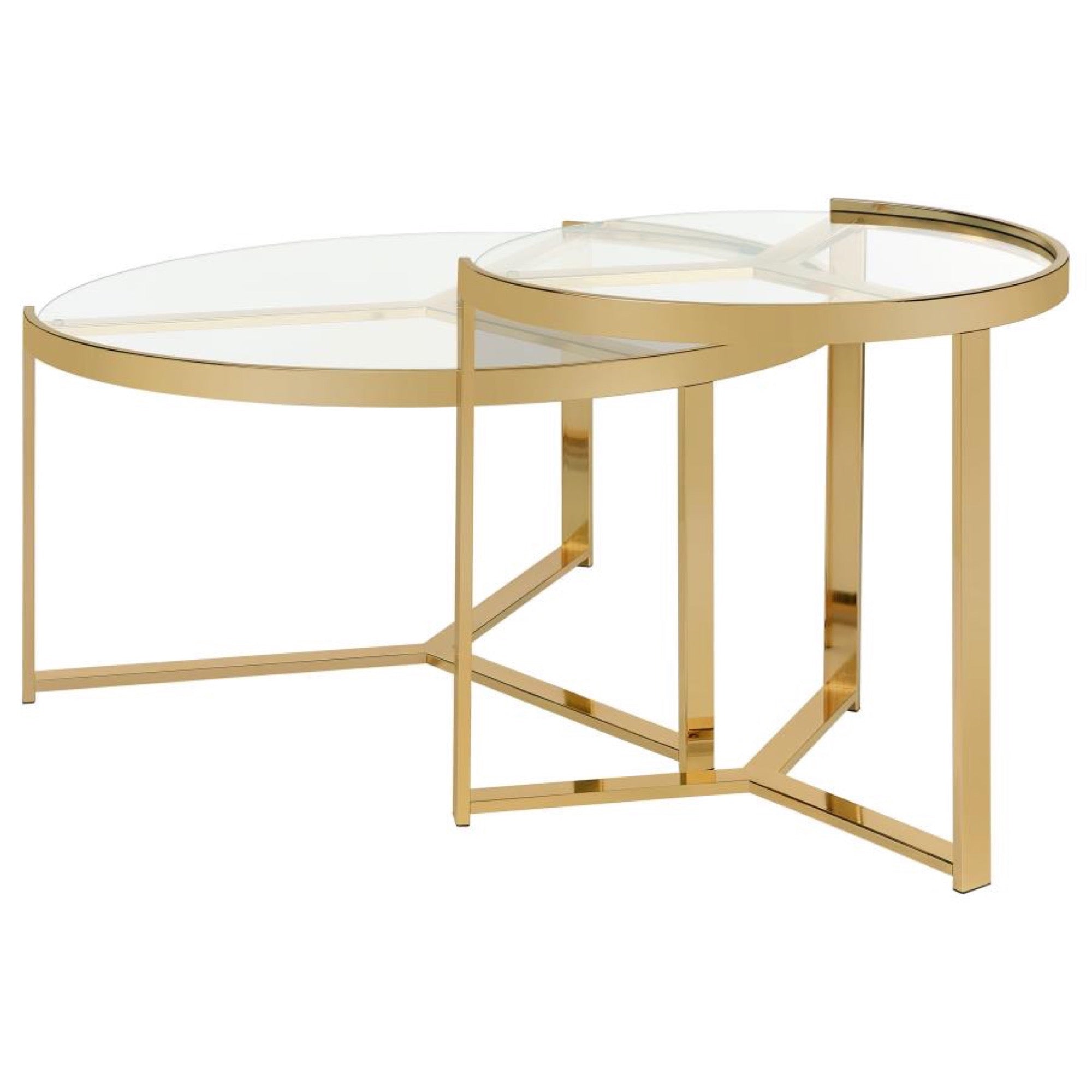Delia 2-Piece Round Nesting Table Clear And Gold - Adams Furniture