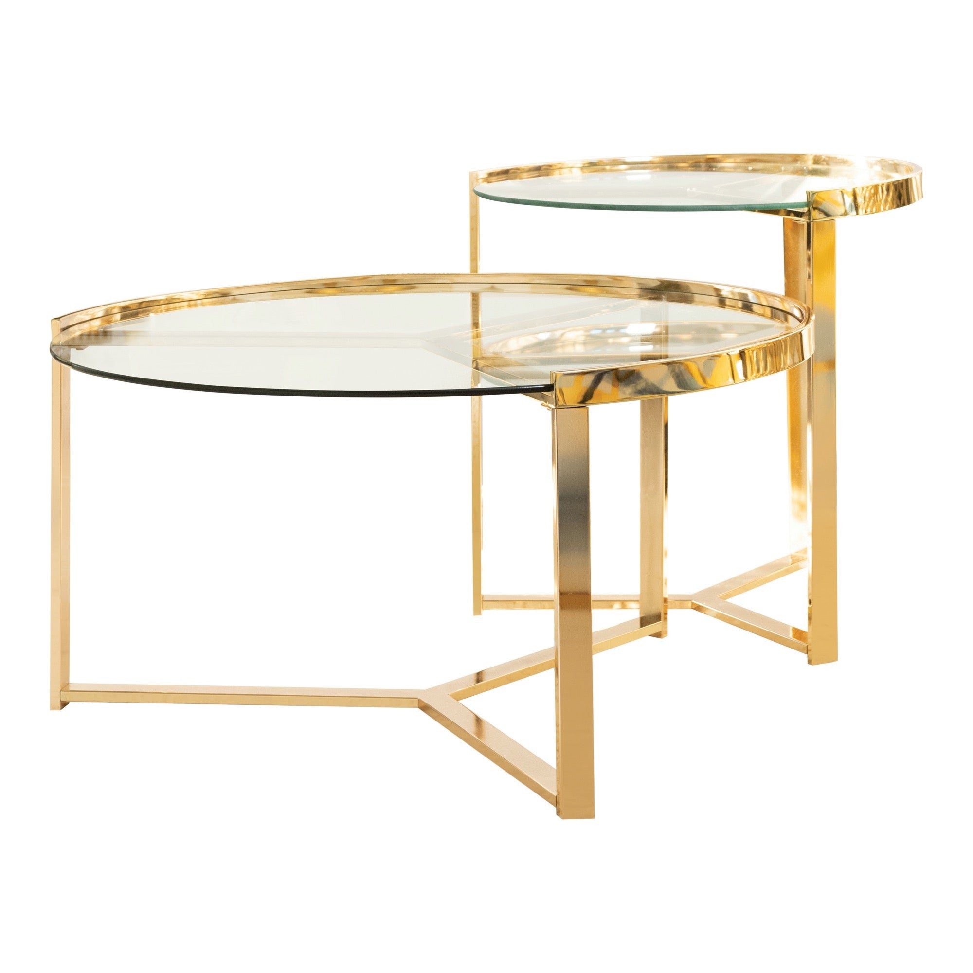 Delia 2-Piece Round Nesting Table Clear And Gold - Adams Furniture