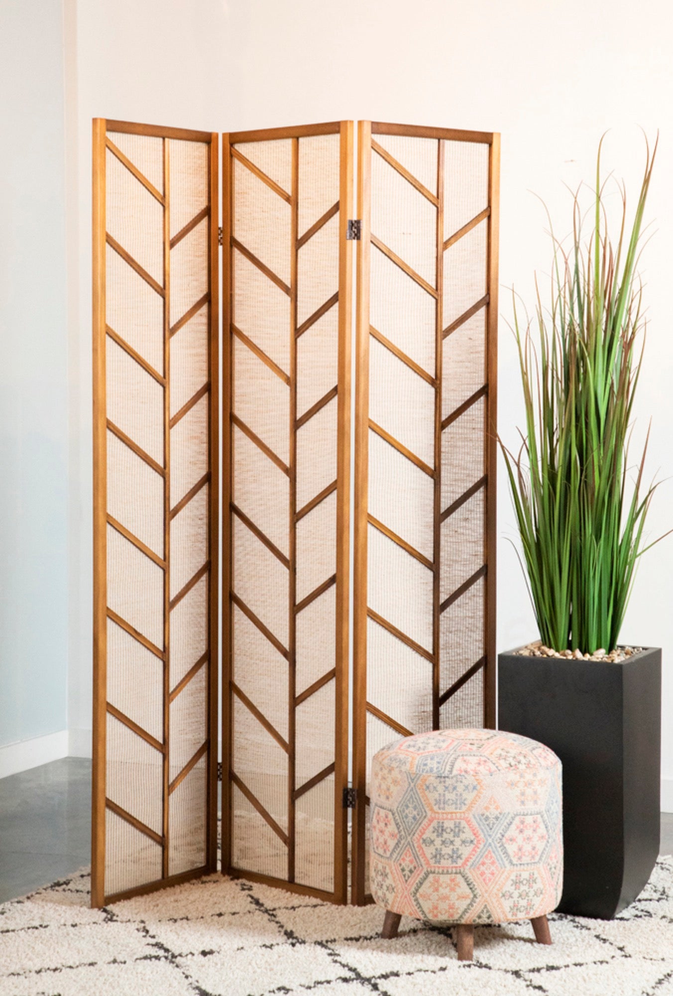 Mila Foldable 3-Panel Screen Walnut and Linen - Adams Furniture