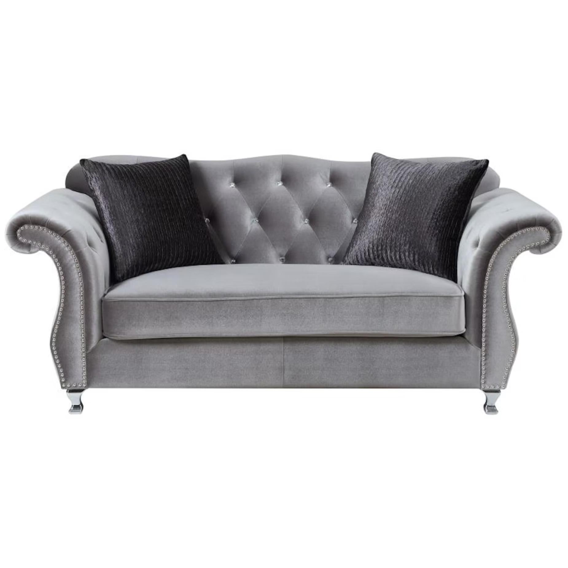 Frostine Button Tufted Loveseat Silver – Adams Furniture