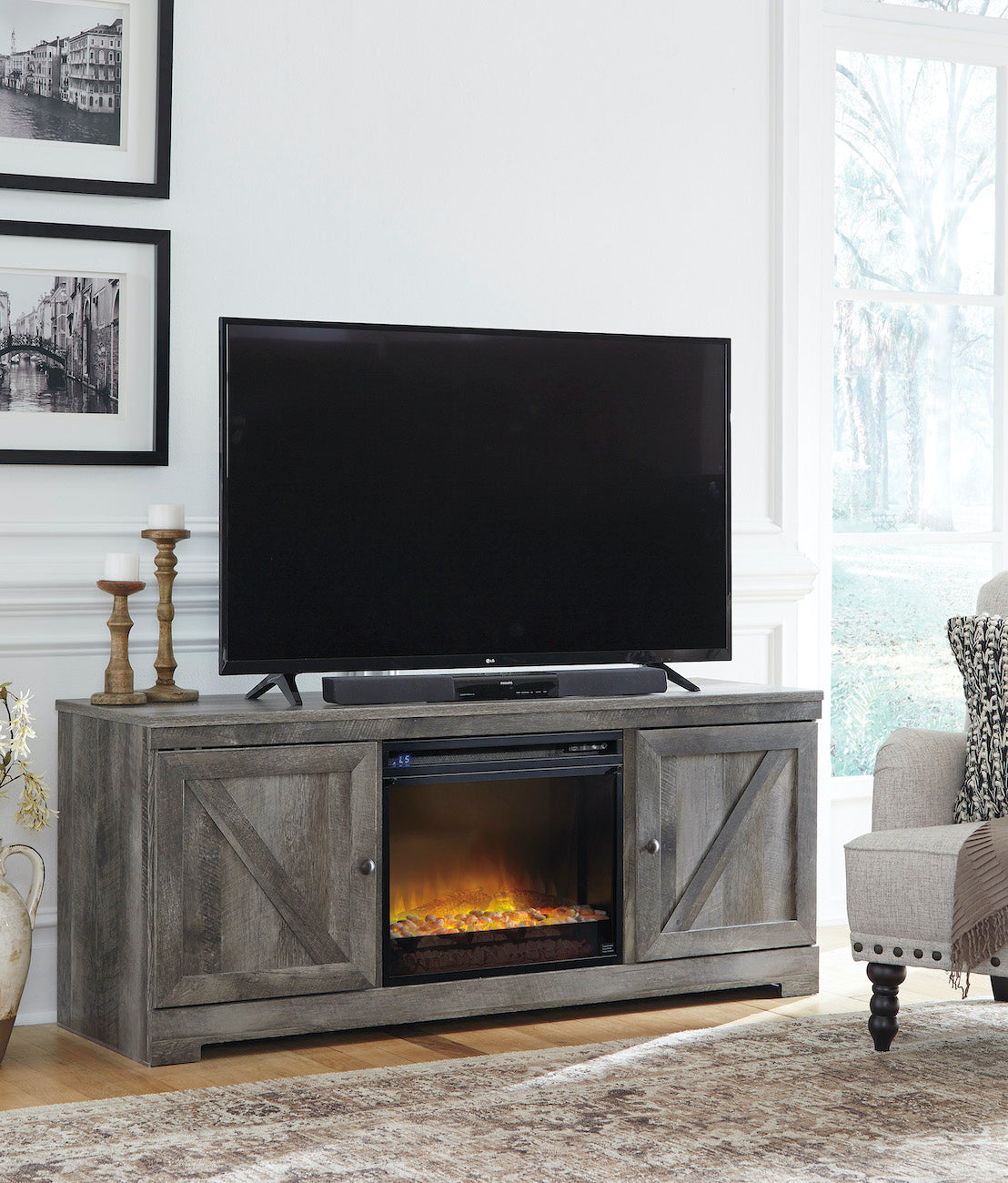 Wynnlow Glass/Stone Fireplace TV Stand