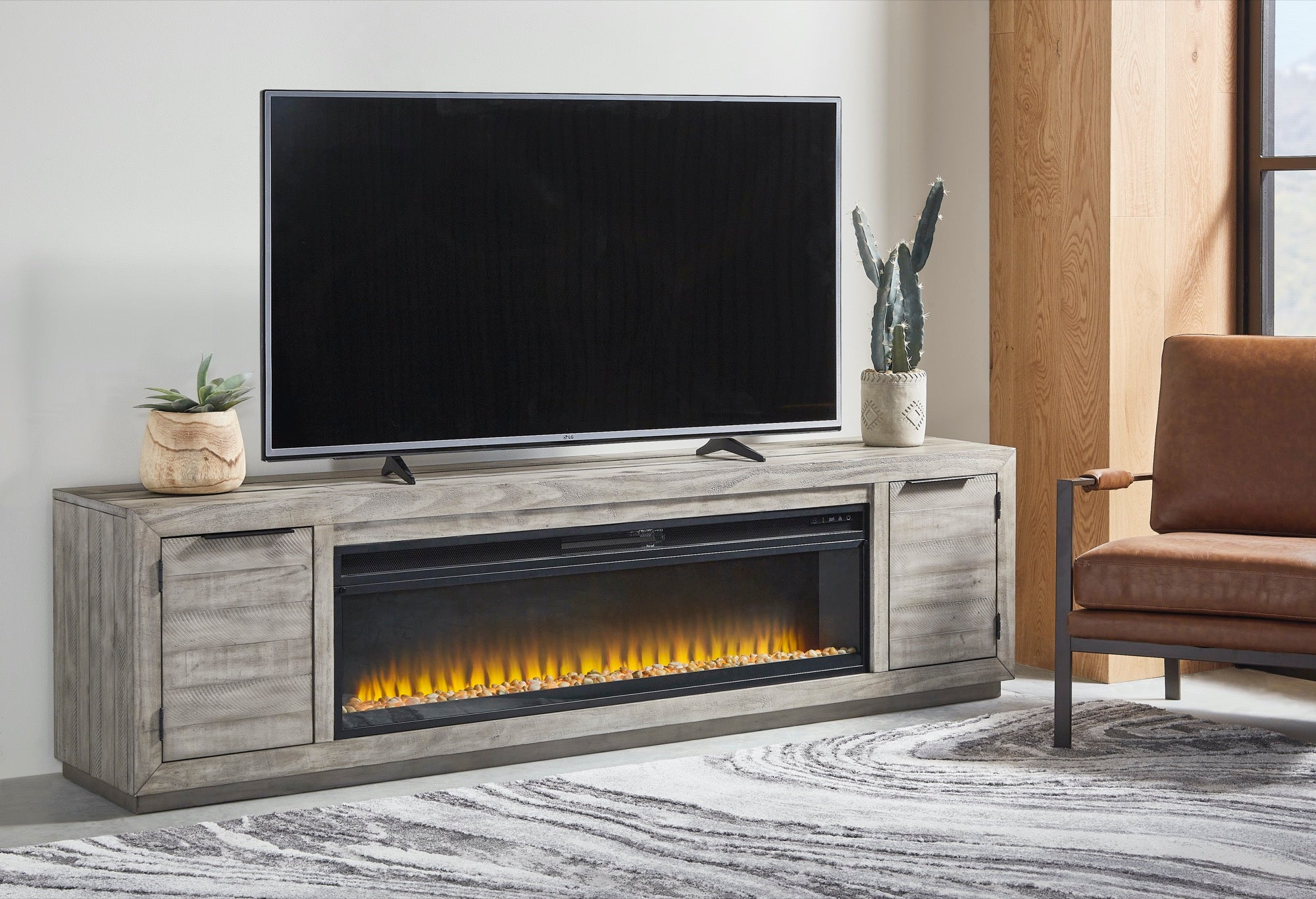 Naydell 92" TV Stand with Electric Fireplace - Adams Furniture