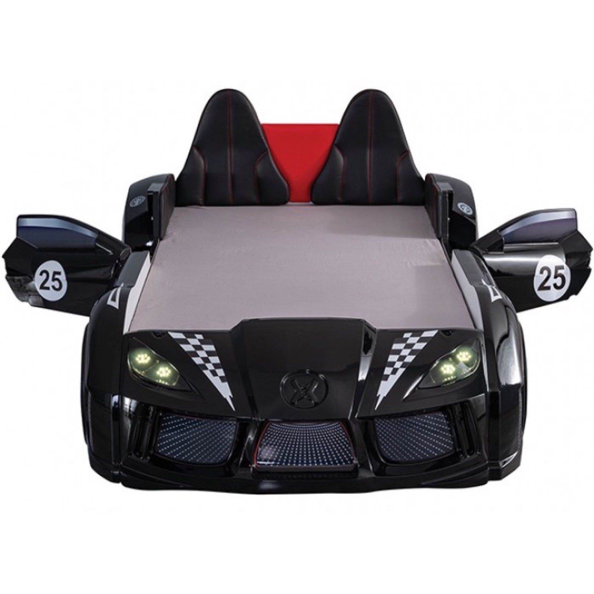 Trackster Kid's Race Car Bed with LED Lights - Adams Furniture