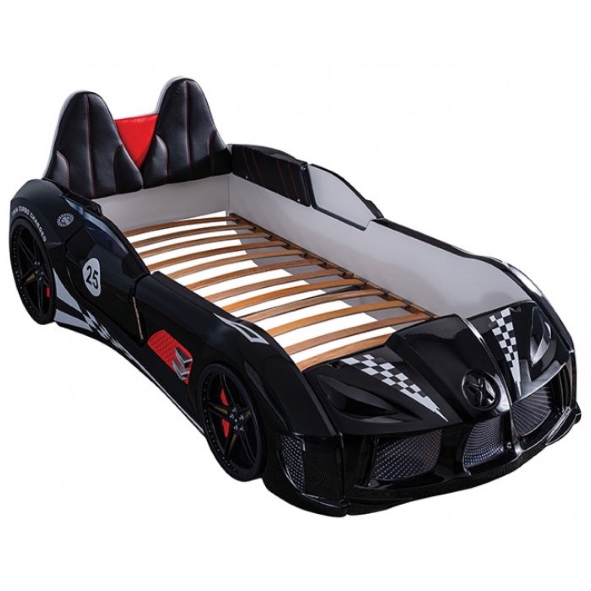 Trackster Kid's Race Car Bed with LED Lights - Adams Furniture
